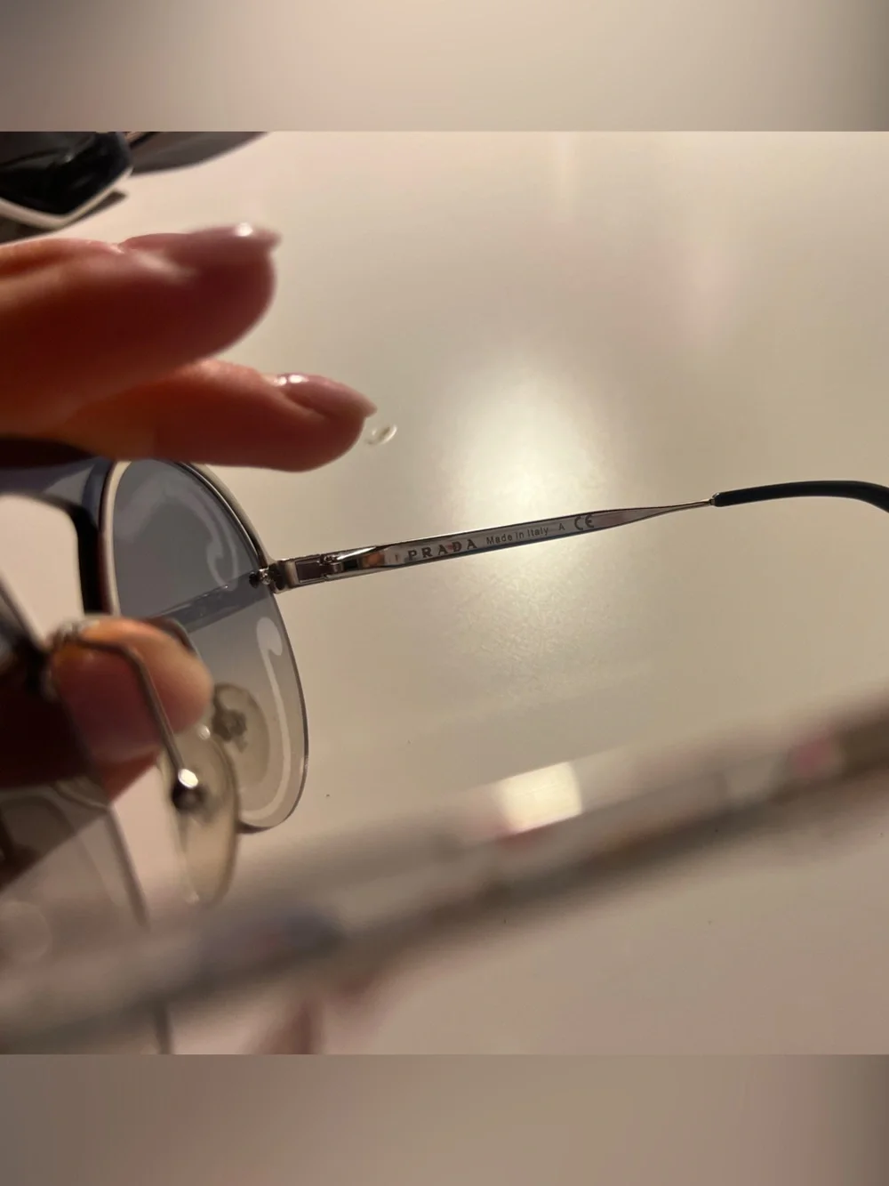 Prada Silver Metal Round Sunglasses with Blued/Gray Gradient Lenses + case